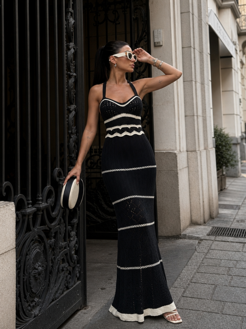 Serrin | Spaghetti Strap Crochet Detail Maxi Dress
