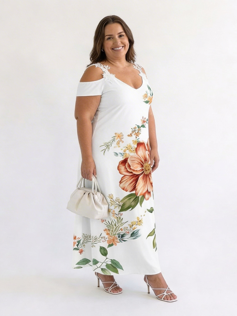 Brithea | Floral Off-Shoulder A-Line Midi Dress