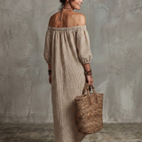 Dahda | Striped Pattern Off Shoulder Maxi Dress