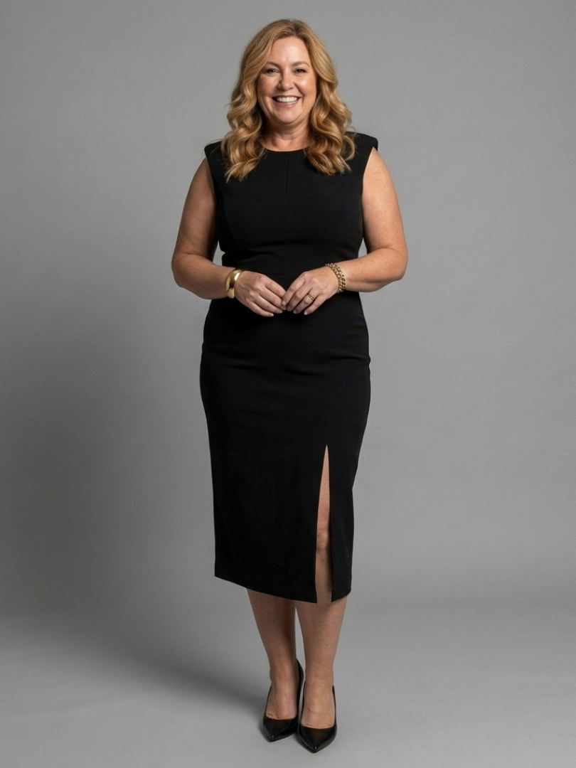 Marenbeth | Sleeveless Structured Midi Dress with Front Slit