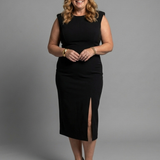 Marenbeth | Sleeveless Structured Midi Dress with Front Slit