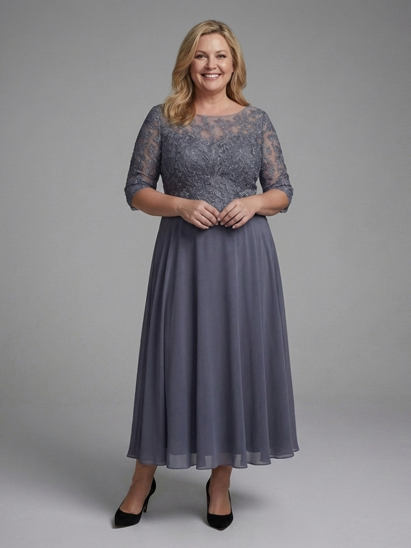 Solda | Lace Bodice Sheer Sleeve Midi Dress