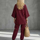 Perrina | V Neck Tunic Gathered Trouser Set