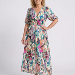 Wrennawen | V Neck Short Sleeve Gathered Waist Midi Dress