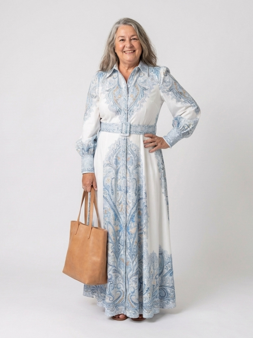 Versette | High Neck Printed Long Sleeve Maxi Dress