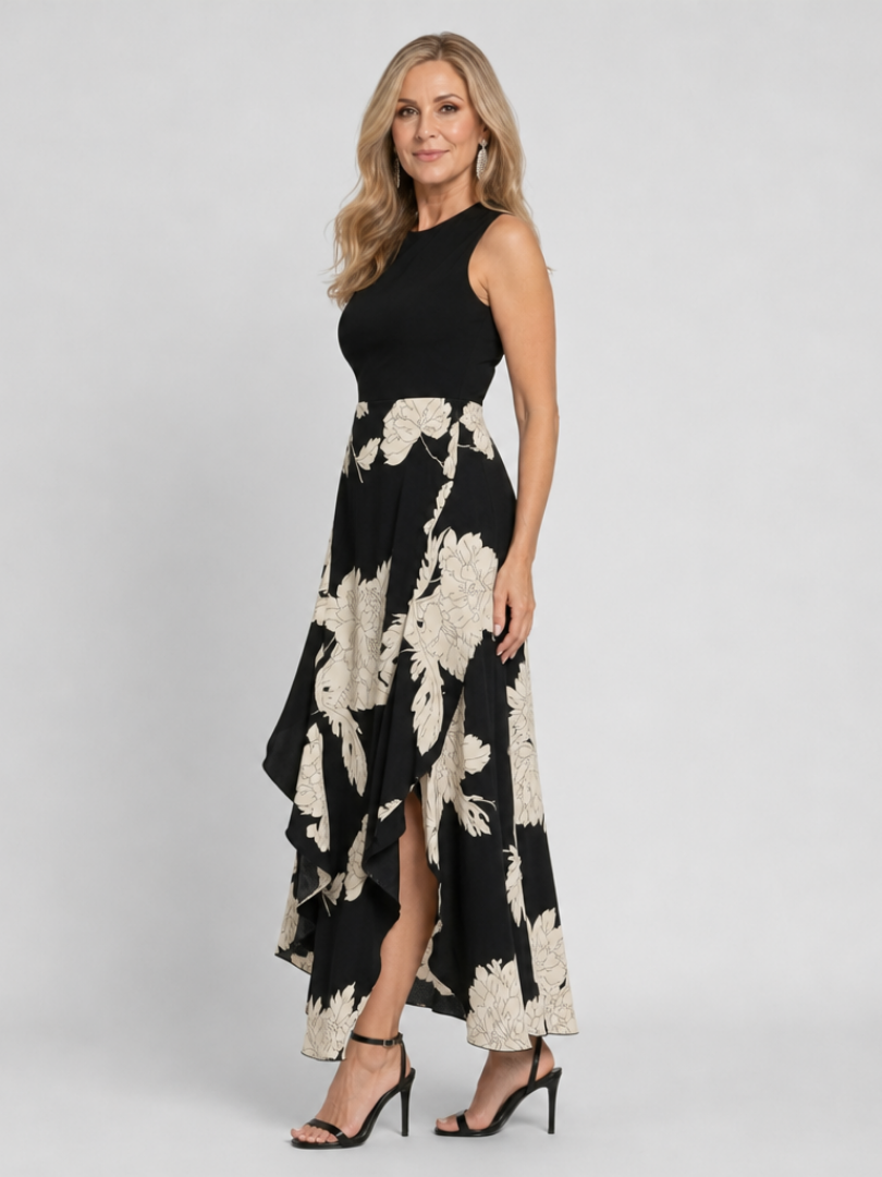 Sabetta | Sleeveless Floral Print High Low Hem Midi Dress