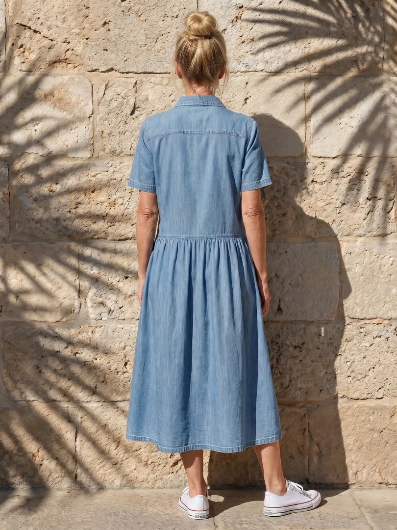 Liabelle | Gathered Waist Collar Front Midi Dress