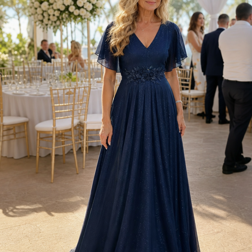 Selndra | Short Sleeve V Neck Flowing Maxi Dress