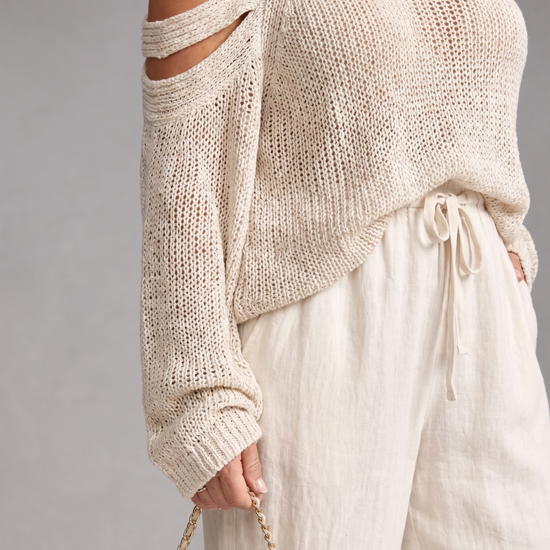 Perthea | Cold Shoulder Knit Sweater Wide Leg Pants Set