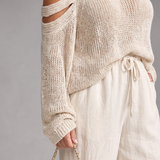 Perthea | Cold Shoulder Knit Sweater Wide Leg Pants Set