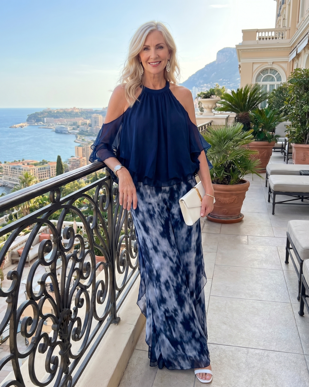 Pera | Layered Halter Neck Printed Wide Leg Set