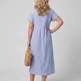 Roslora | Short Sleeve Stripe Pattern Midi Dress