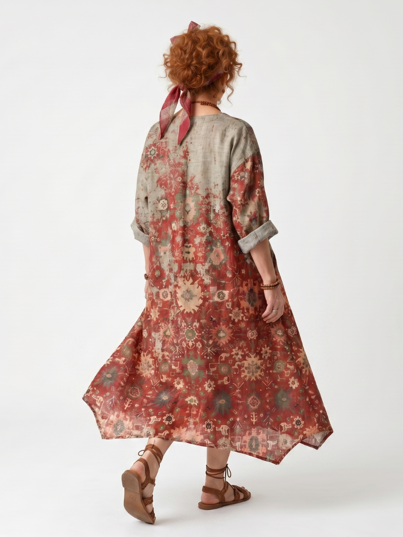 Lilawen | Mixed Pattern Relaxed Pocket Midi Dress