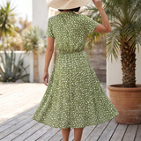 Milrin | Printed Button Front Belted Midi Dress