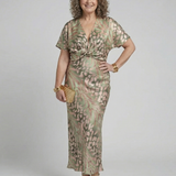 Mirrina | Abstract Print V Neck Twist Waist Midi Dress