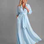 Lunlette | Belted Collared Flowing Long Sleeve Midi Dress