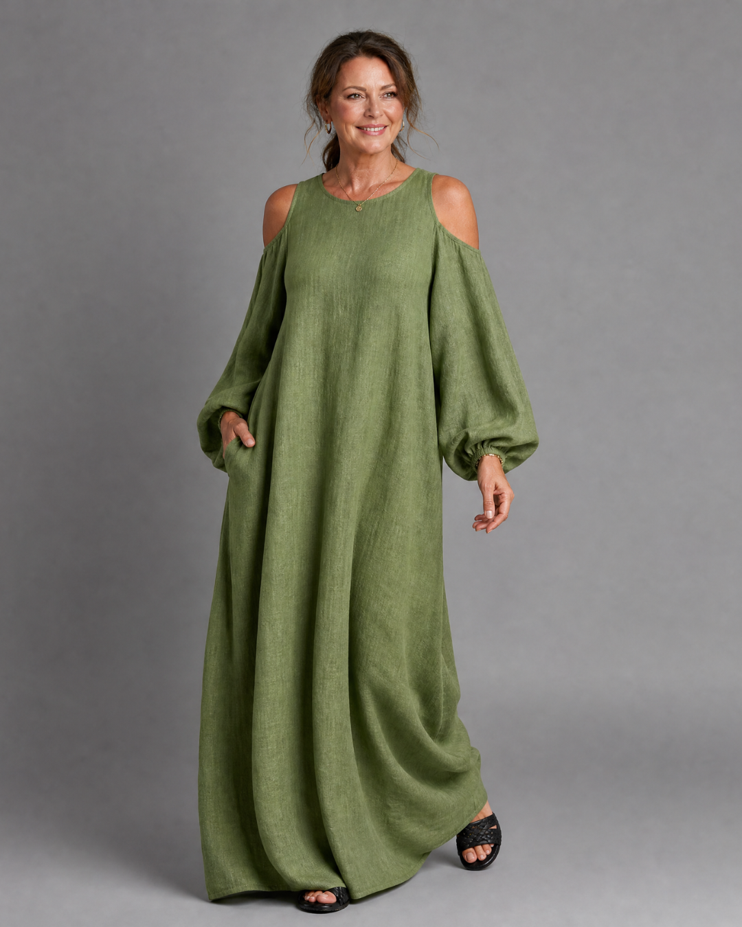 Dellania | Cold Shoulder Balloon Sleeve Relaxed Maxi Dress