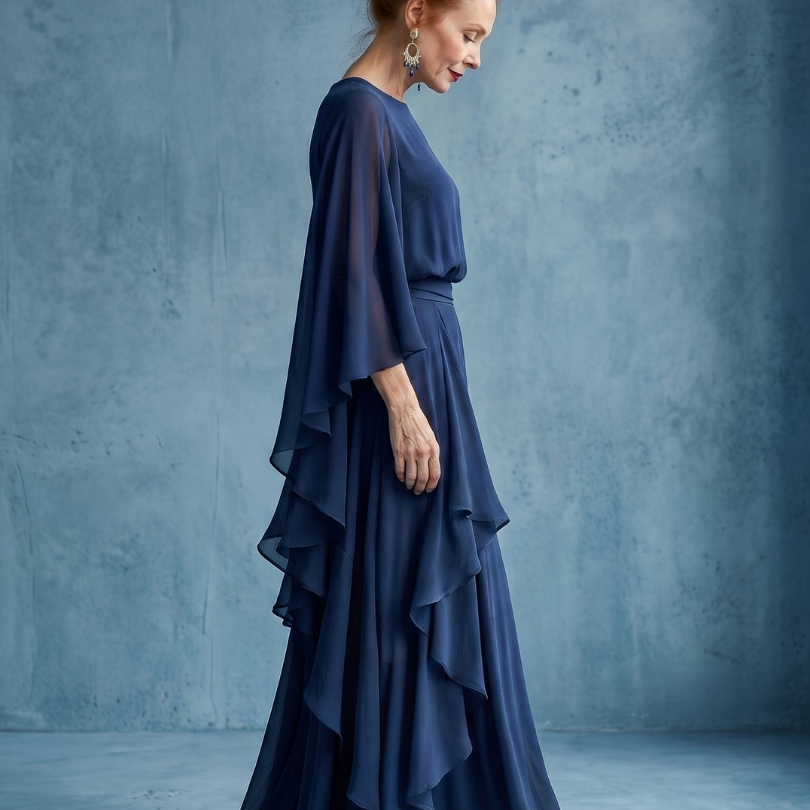 Vidaney | Layered Sleeve Drape Waist Midi Dress