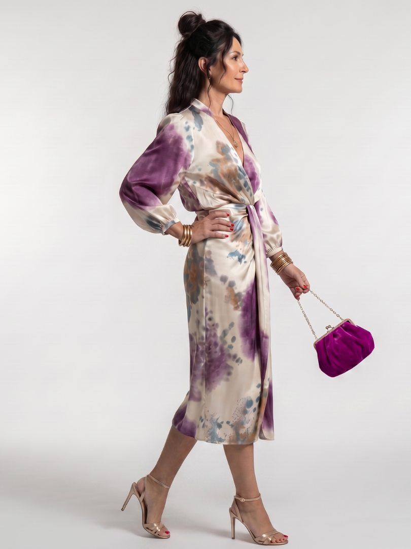 Miravia | Cross Wrap Tie Waist Printed Midi Dress