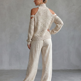 Dahlette | Open Shoulder Knit Top And Wide Leg Pants Set