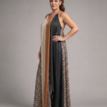 Mirabelle | Color Block Animal Print Halter Flowing Maxi Dress