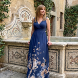 Laemarie | Sleeveless V Neck Soft Floral Hem Midi Dress