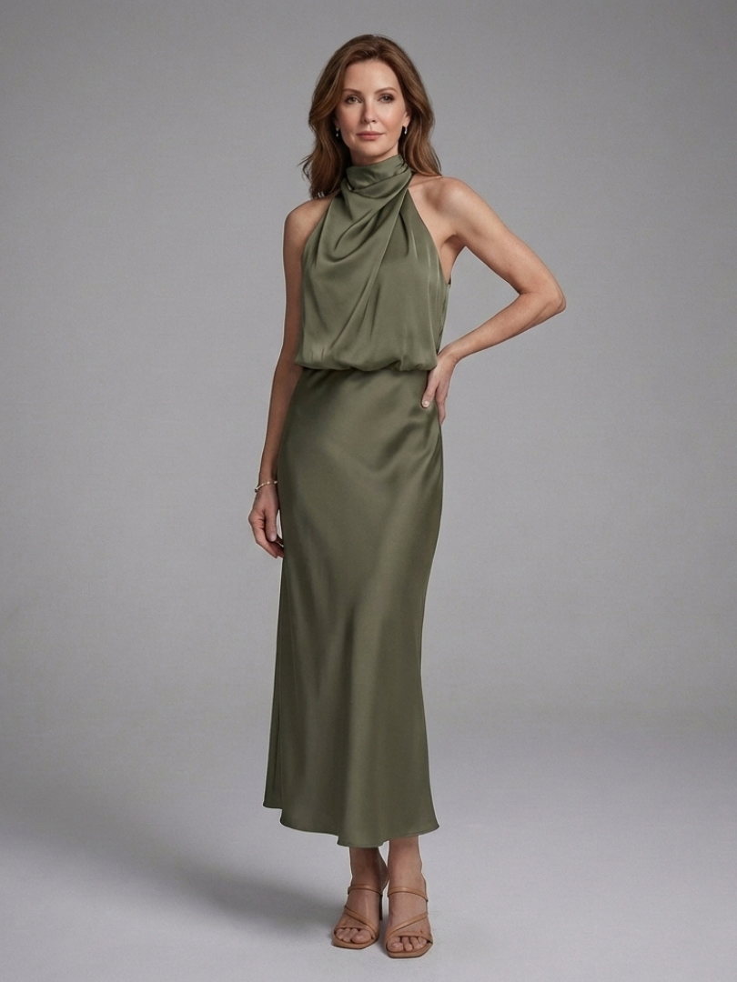 Veramarie | Halter Draped Midi Dress