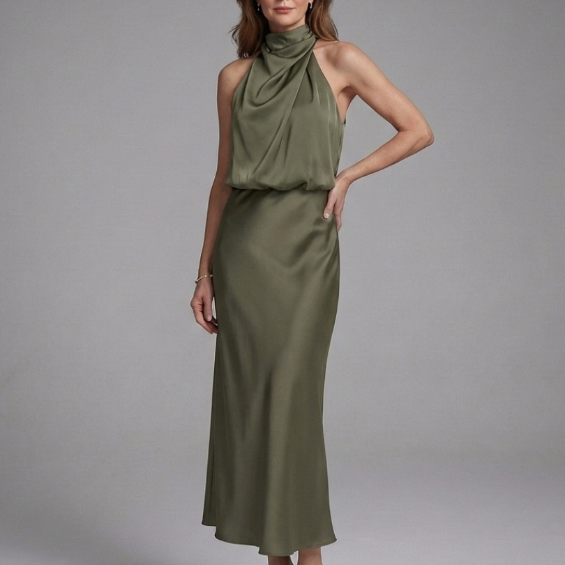 Veramarie | Halter Draped Midi Dress