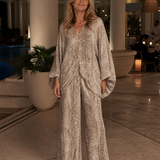 Odassa | Snake Print Draped Blouse And Wide Leg Pants Set