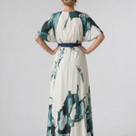 Verenarose | Abstract Belted Flutter Sleeve Maxi Dress