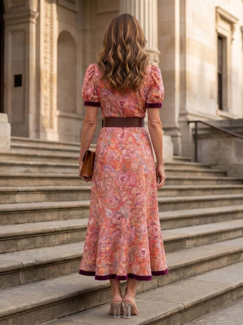 Delwen | Wrap Style Puff Sleeve Midi Dress