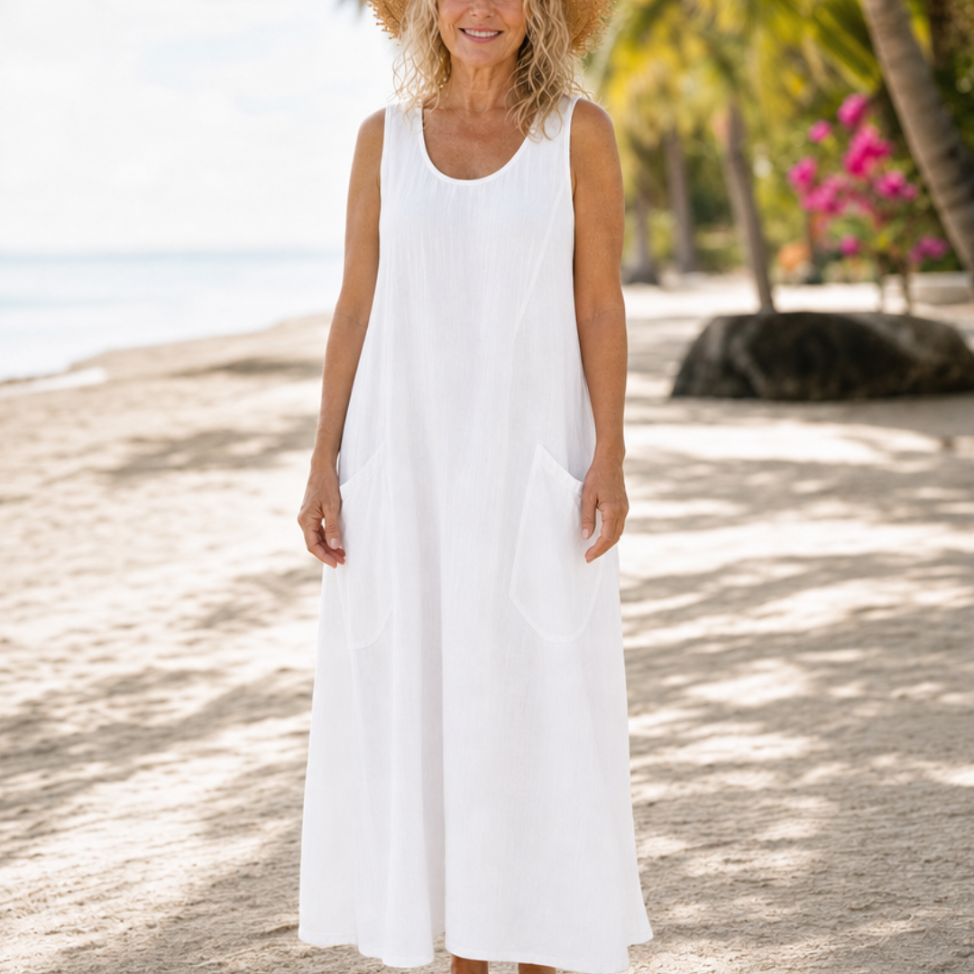 Velrose | Sleeveless Pocket Detail Relaxed Midi Dress