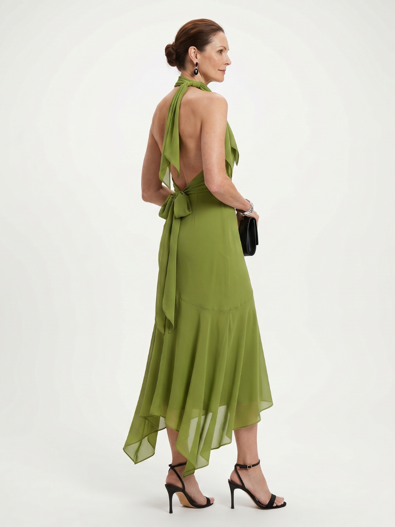 Valla | Draped Halter Keyhole Midi Dress