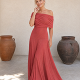 Clawynne | Off Shoulder Draped Bodice Flowing Maxi Dress