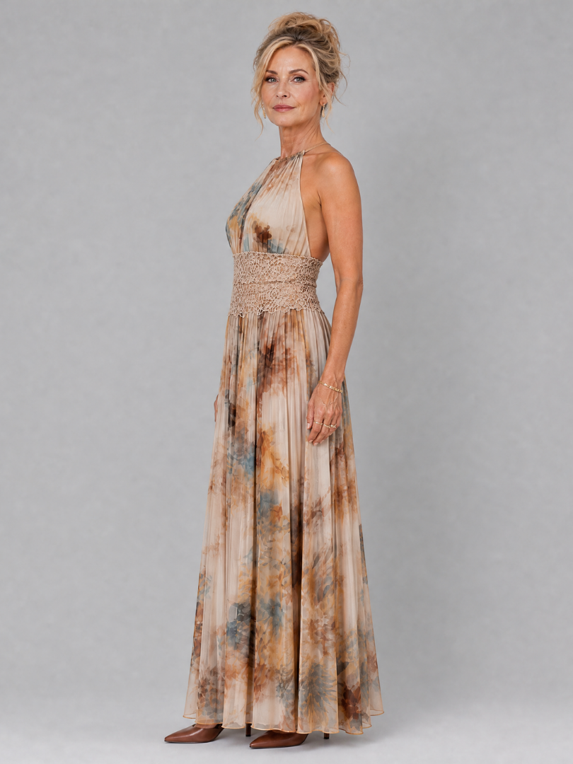Callawynne | Halter Neck Lace Waist Maxi Dress