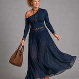 Viowen | One Shoulder Fitted Top And Pleated Maxi Skirt Set