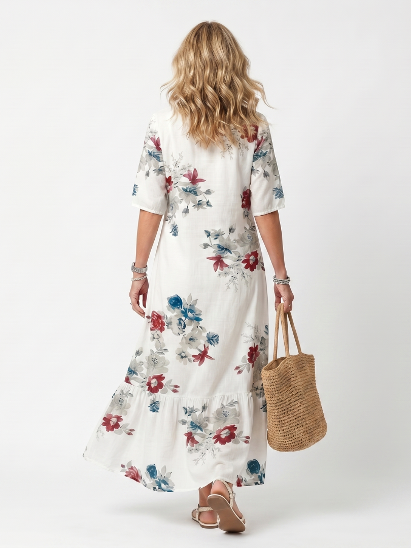 Suriwen | Scattered Floral Tassel Tie Midi Dress