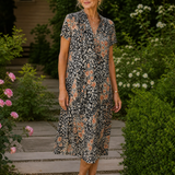 Vesine | Floral Collared Short Sleeve Midi Dress