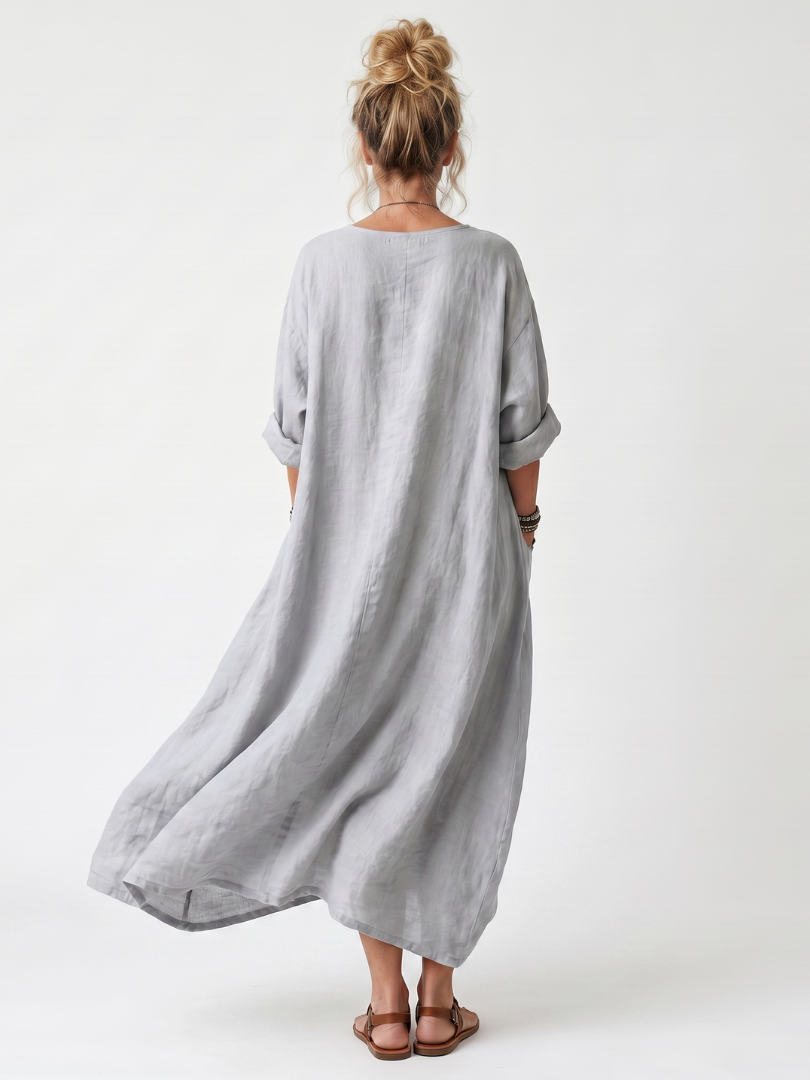 Dorwen | Contrast Panel Embroidered Oversized Pocket Midi Dress