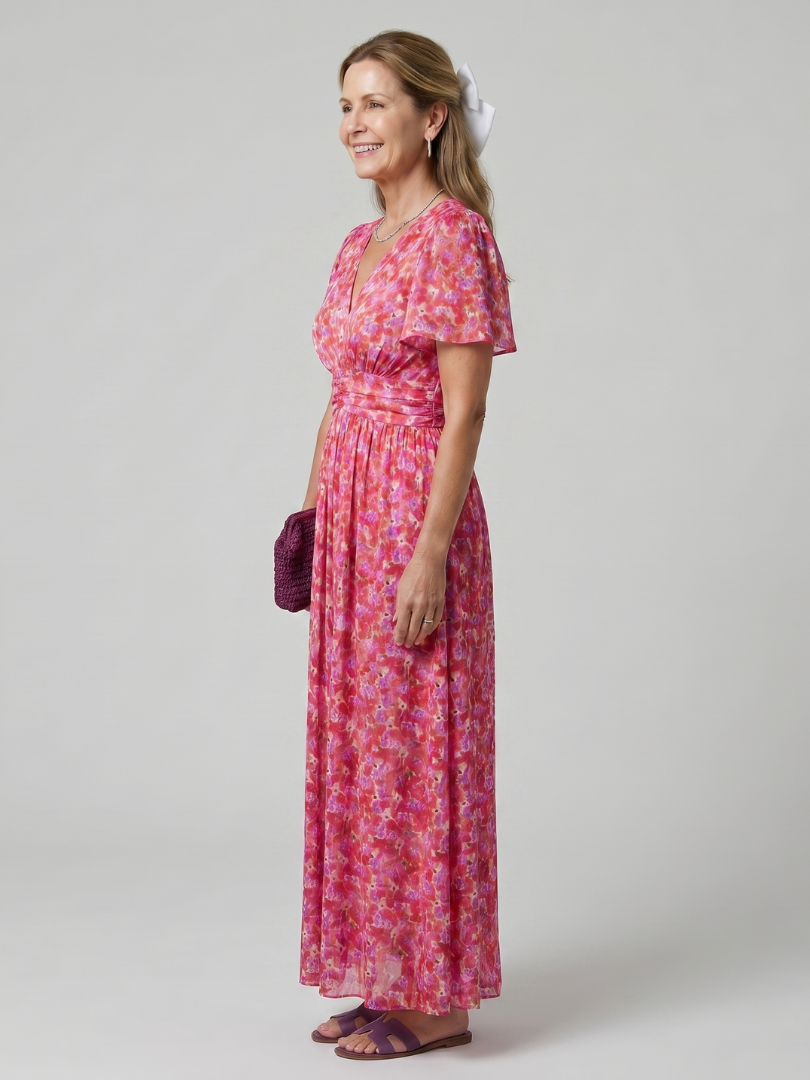Mirawynne | Short Sleeve Ditsy Floral Print Midi Dress
