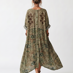 Wrennavia | Button Front Embroidered Oversized Pocket Midi Dress