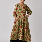 Lunwynne | Botanical Print Relaxed Three Quarter Sleeve Midi Dress