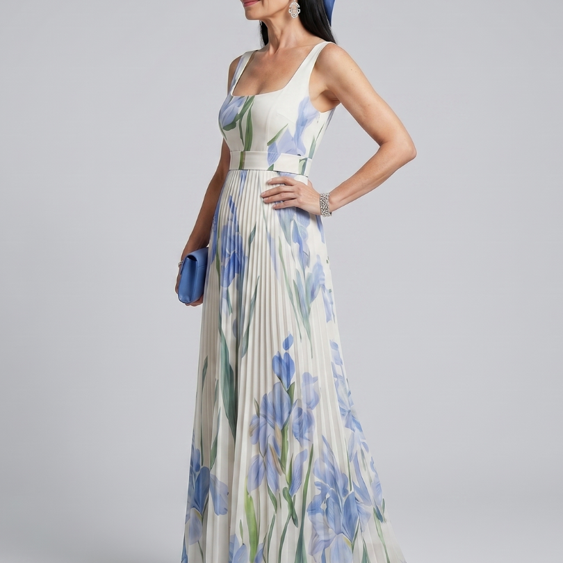 Lorlora | Sleeveless Square Neck Floral Print Midi Dress