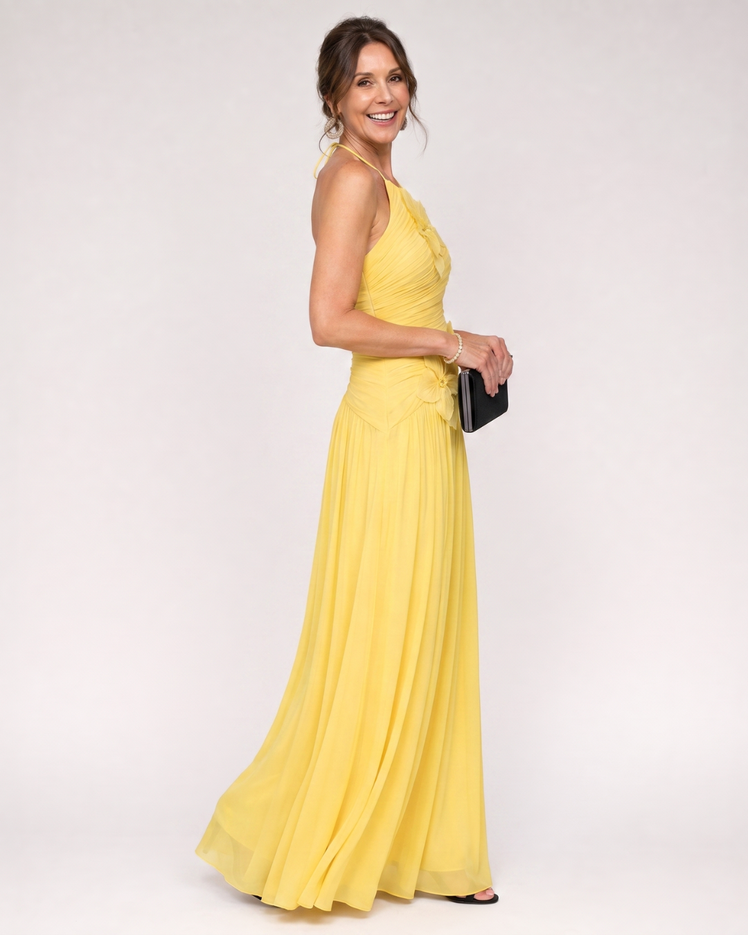 Solna | Pleated Halter Neck Floral Detail Maxi Dress