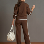 Della | Zip Neck Long Sleeve Side Stripe Leg Pants Set
