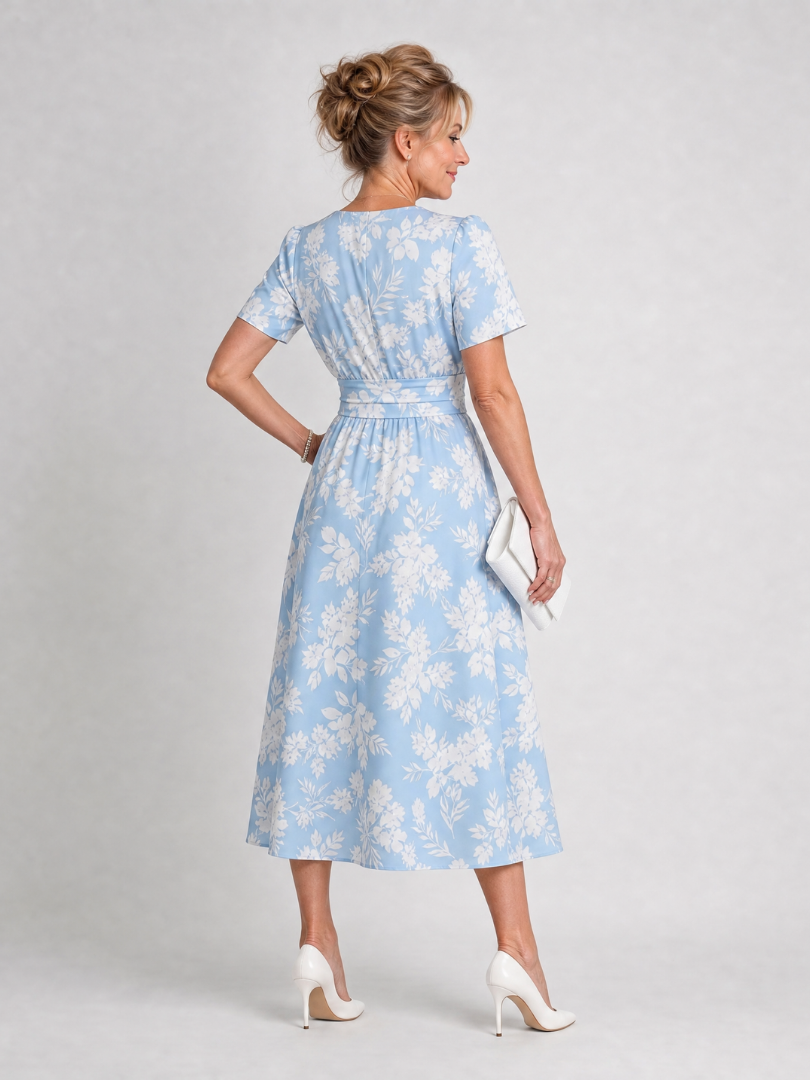 Serwynne | Floral Print Short Sleeve V Neck Midi Dress