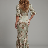 Prussa | Short Sleeve V Neck Ruched Waist Midi Dress