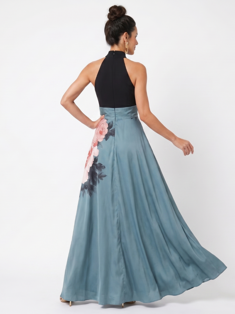 Wilthea | Halter Bodice Floral Skirt Maxi Dress