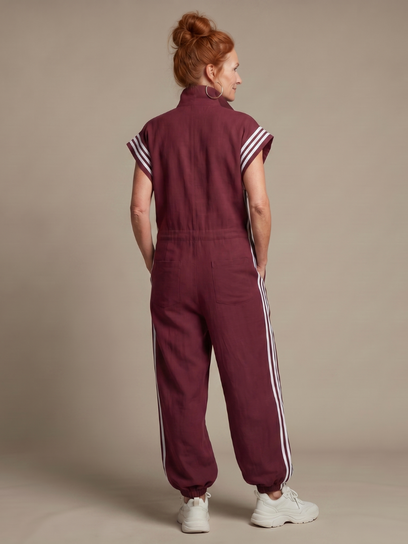 Mirania | Zip Front Stripe Panel Jumpsuit