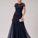 Orlalora | Mesh Yoke Ruched Maxi Dress